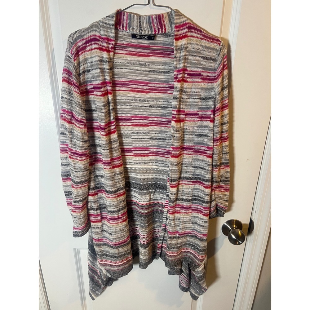 NIC+ZOE Womens Cardigan Linen Blend Striped Pink XS